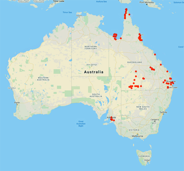 collecting locality map for 'Bailey, J.F.'