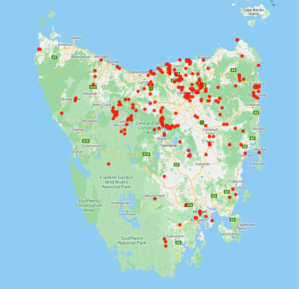 collecting locality map for 'Burns, T.E.'