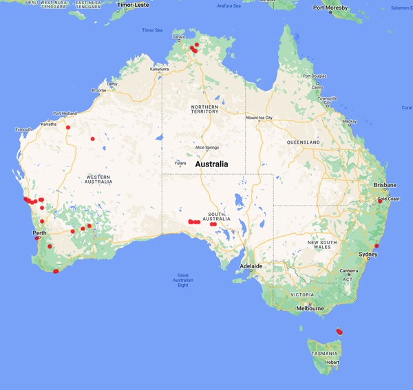 collecting locality map for 'Calaby, J.H.'