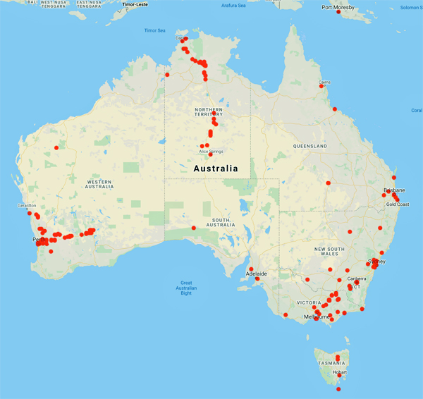 collecting locality map for 'Chapman, W.D.'