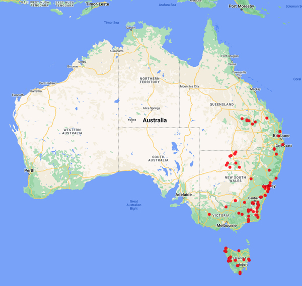 collecting locality map for 'Henwood, M.J.'