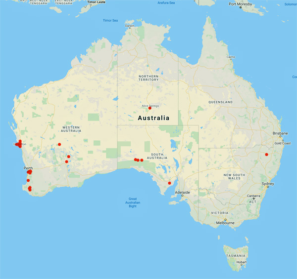 collecting locality map for 'Jessep, A.W.'