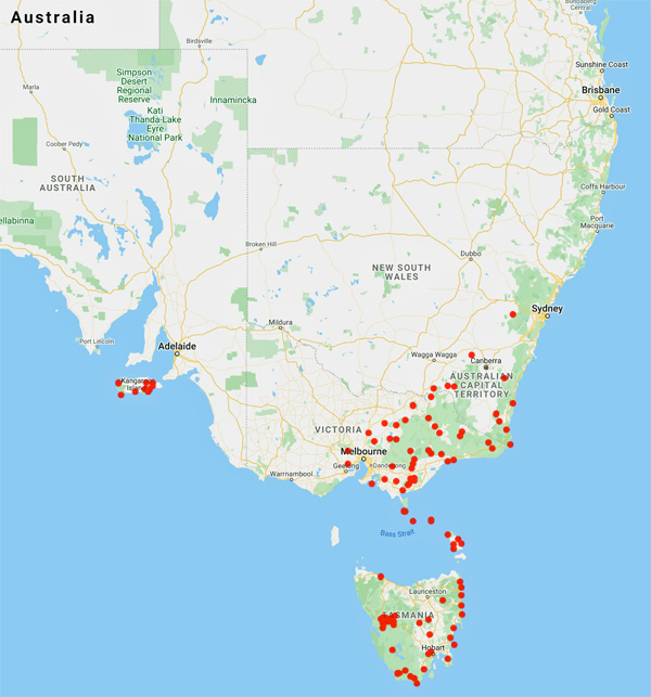 collecting locality map for 'Kirkpatrick, J.B.'