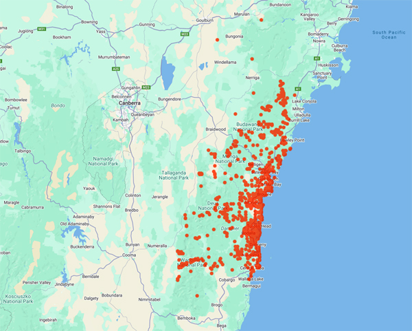 collecting locality map for 'Liney, J.'