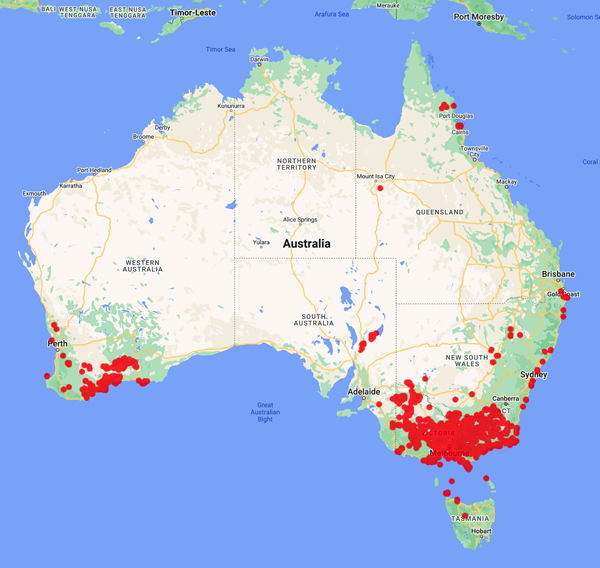 collecting locality map for 'Muir, T.B.'