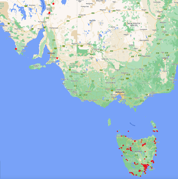 collecting locality map for 'Olsen, A.M.'