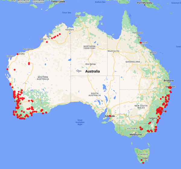 collecting locality map for 'Perkins, A.J.'