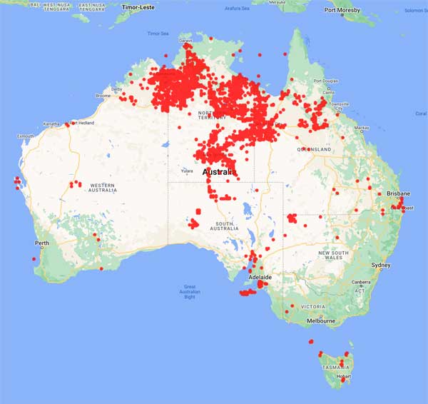 collecting locality map for 'Perry, R.A.'