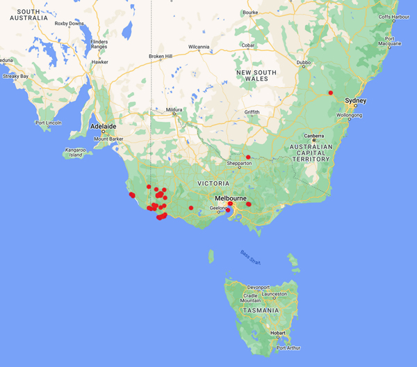 collecting locality map for 'Robertson, J.G.'