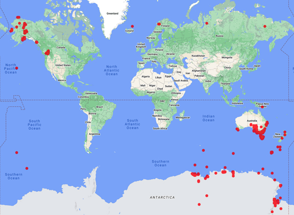 world collecting locality map for 'Seppelt, R.D.'