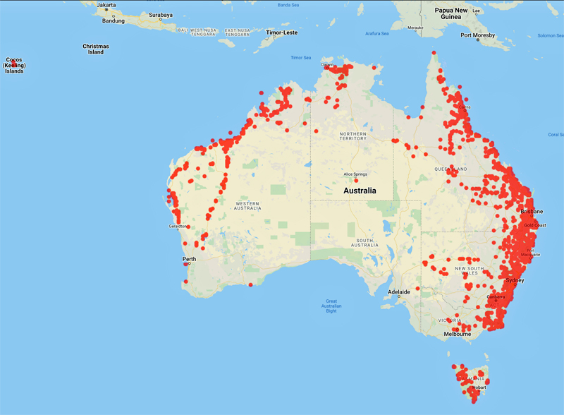 collecting locality map for 'Telford, I.R.'