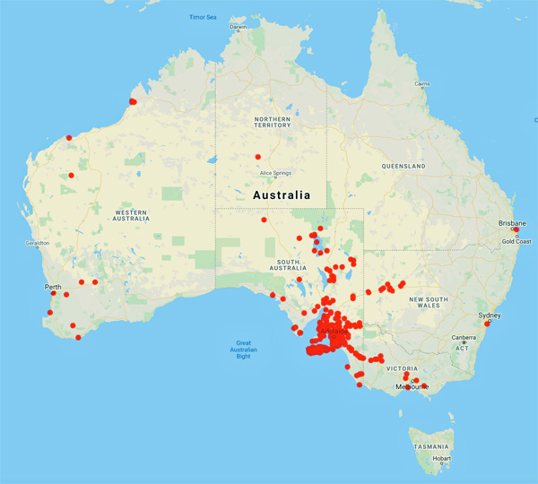 collecting locality map for 'Tepper, J.G.O.'