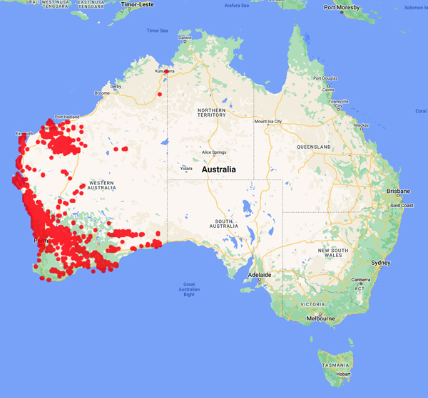 collecting locality map for 'Trudgen, M.'