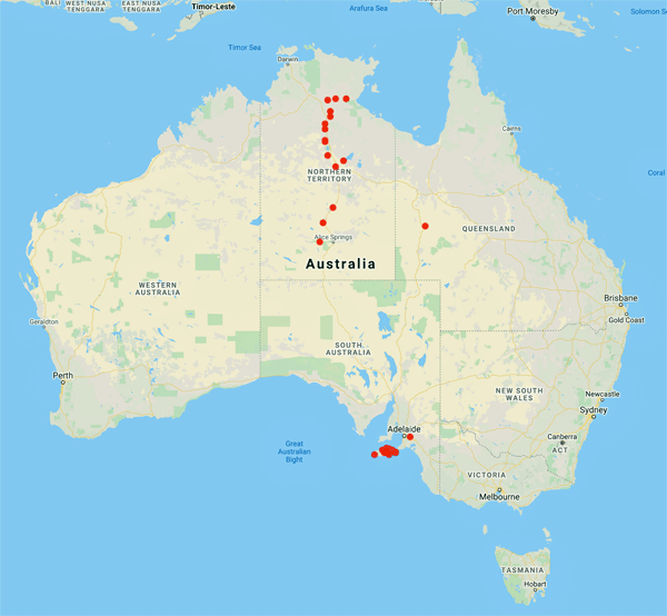 collecting locality map for 'Waterhouse, F.G.'