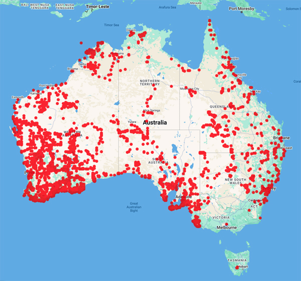 collecting locality map for 'Wilson, P.G.'